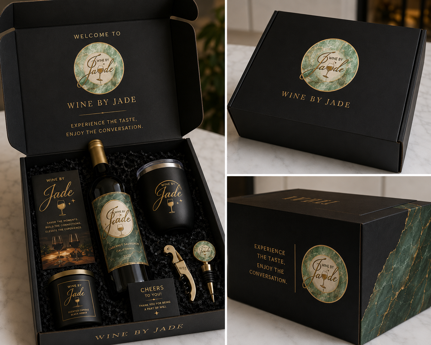 Luxury Wine by Jade gift box with wine bottle and accessories