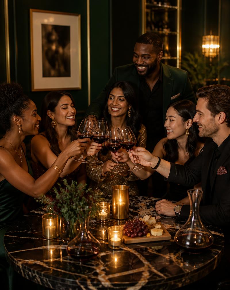 Members toasting at an intimate Wine by Jade tasting